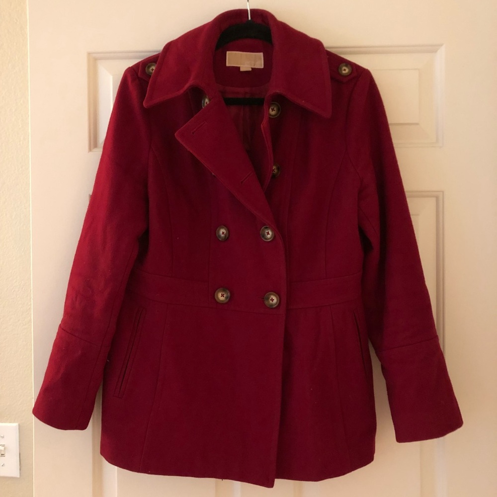 $FIRM$ MICHAEL KORS deep red pea coat - Picture 1 of 5